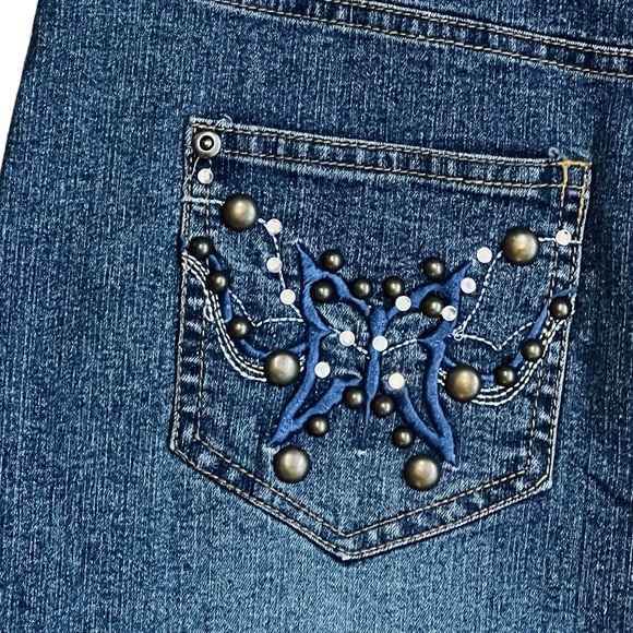 Hip Jeans Sz M VTG Denim Maxi Skirt Y2K Butterfly Rhinestone Embroidered - Picture 8 of 10